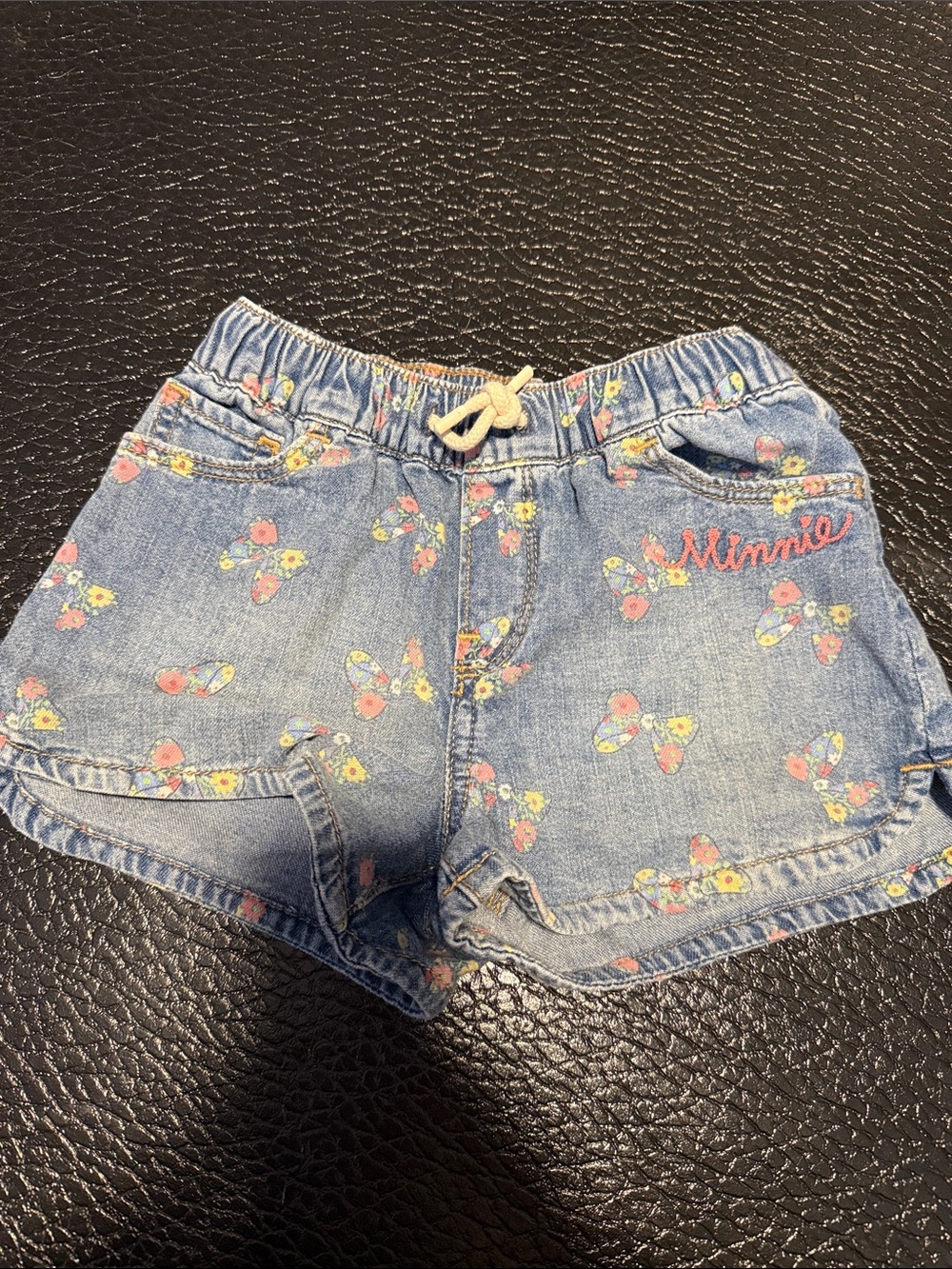 Disney Toddler Minnie Denim Floral Bow Print Shorts - Light Blue